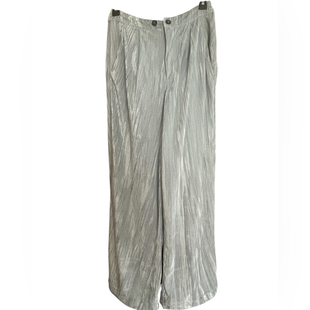 Free People Silver Metallic Pleated Wide Leg Party Pants Size 4